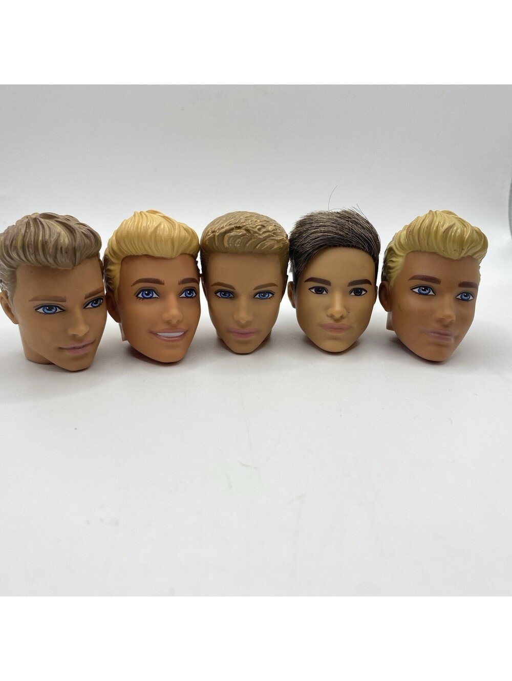 mattel ken doll head lot- 4 molded 1 rooted hair/ blonde and brunette For OOAK
